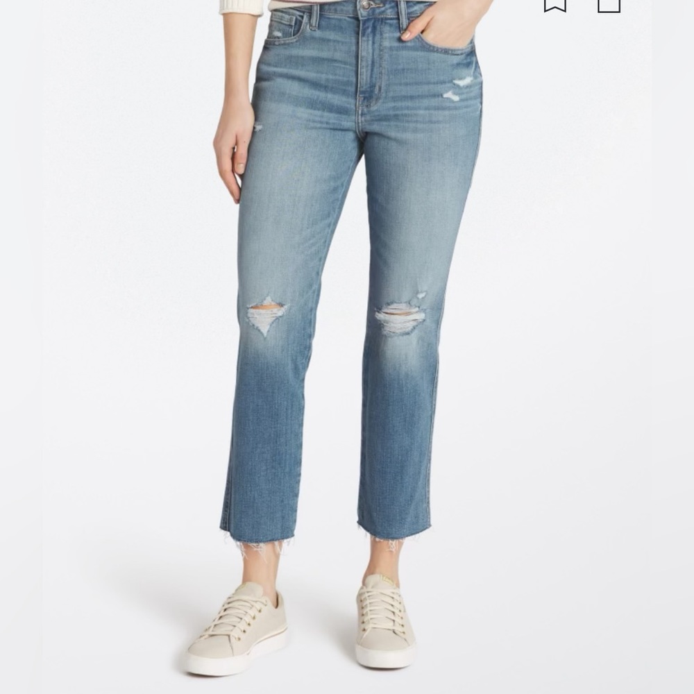 Studio blue taylor high rise lightly distressed slim straight leg jean